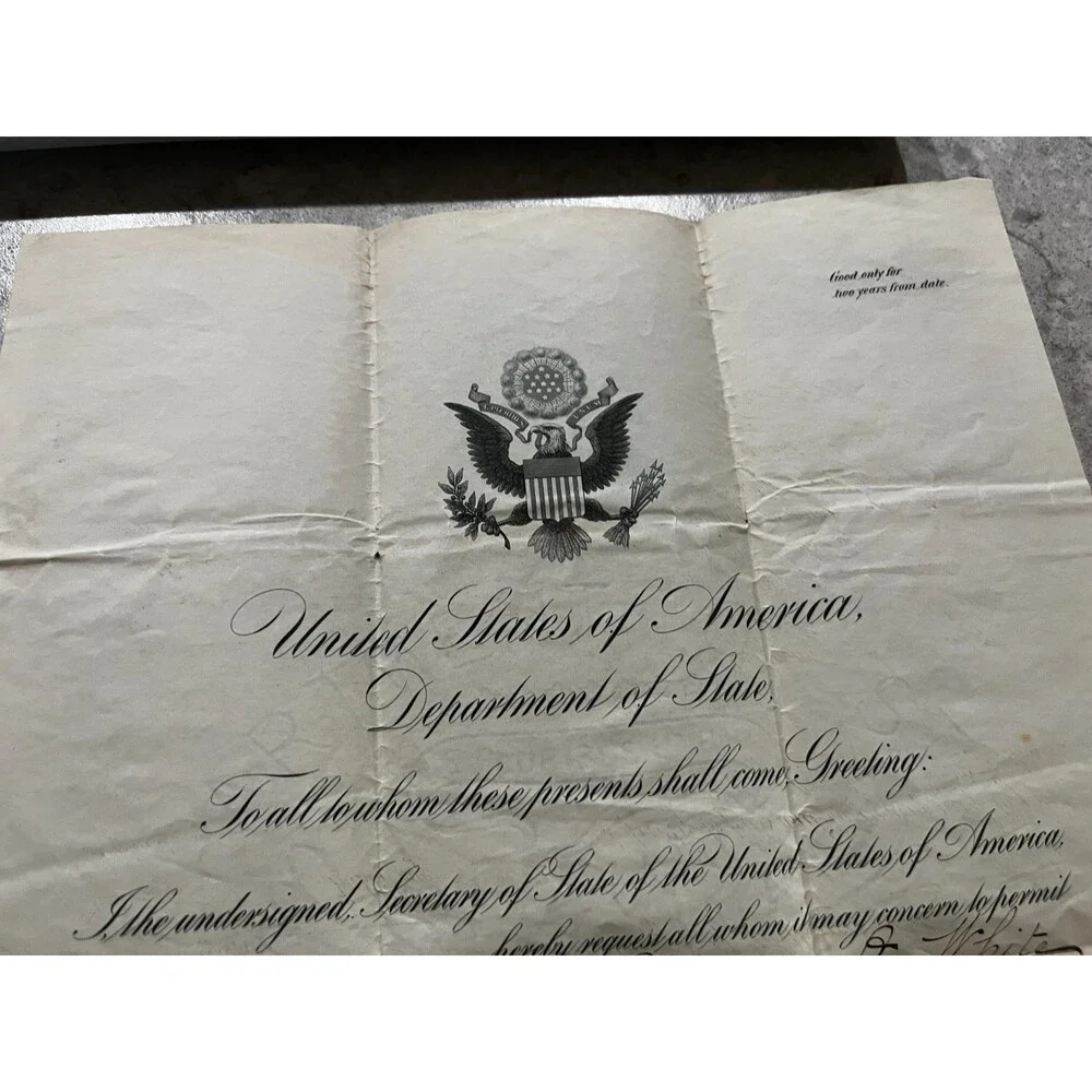 1907 US Passport certificate Department of State seal & signed by Elihu Root